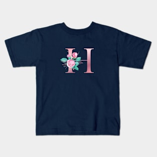 ALPHABET LETTER H IN FLORAL STYLE; PERSONALIZED GIFTS WITH FLOWERS LETTER Kids T-Shirt